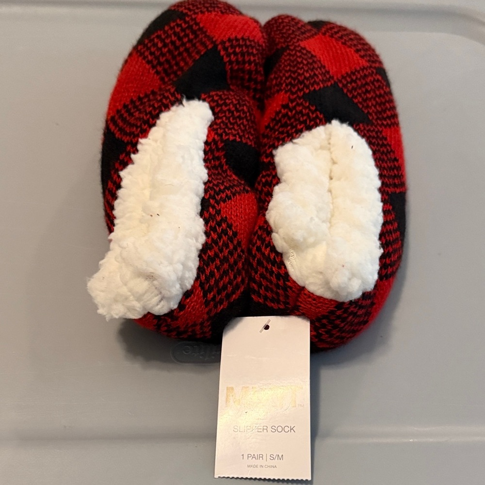 Mixit Red and Black Checkered Slipper Socks